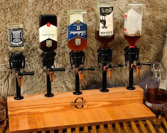 Personalized Wooden Whiskey Dispenser: Home Bar Stand with Liquor Tap & Bottle Storage