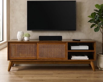Mid-Century Modern Media Console: Wooden TV Stand with Storage