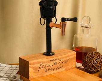 Personalized Liquor Dispenser: Wooden Whiskey Station for Basement Bar Decor
