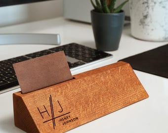 Personalized Beech Wood Desk Name Plate, Business Card Holder, Graduation Gift