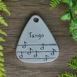 Hand Stamped Music Note Dog Tag: Custom Pet ID Collar Tag