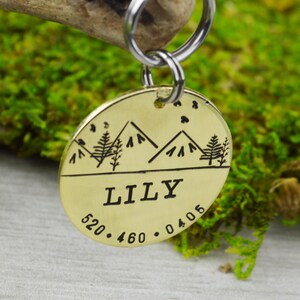 The Mountains are Calling Handstamped Pet ID Tag • Personalized Pet/Dog ID Tag • Dog Collar Tag • Custom Engraved Dog Tag