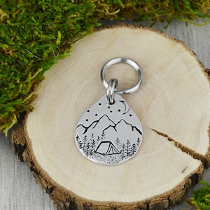 Camping by the Peaks Handstamped Mini Pet ID Tag • Personalized Pet/Dog ID Tag • Dog Collar Tag • Custom Engraved Cat Tag