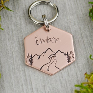 Mountain Pass Handstamped Hexagon Pet ID Tag • Personalized Pet/Dog ID Tag • Dog Collar Tag • Custom Engraved Dog Tag
