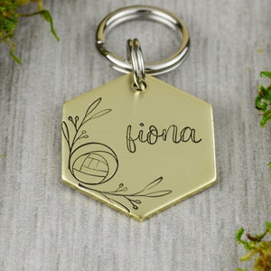 Scottish Rose Handstamped Hexagon Pet ID Tag • Personalized Pet/Dog Name Tag • Dog Collar Tag • Custom Dog Tag for Dogs • Willis and Bella