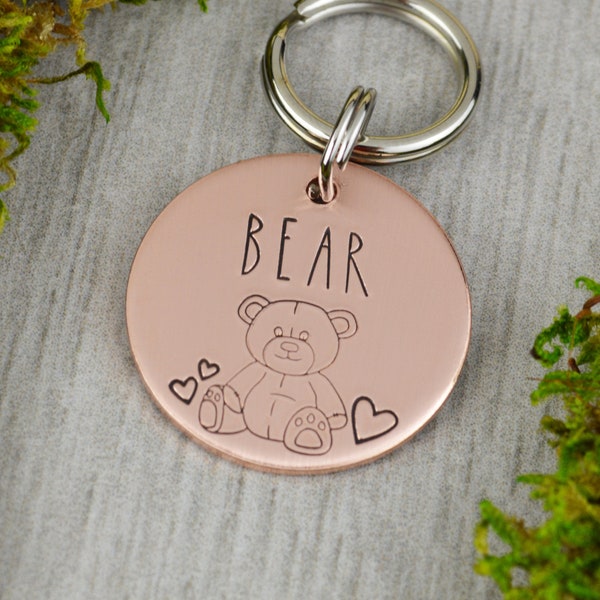 Teddy Bear Handstamped Pet ID Tag • Personalized Pet/Dog ID Tag • Dog Collar Tag • Custom Engraved Dog Tag