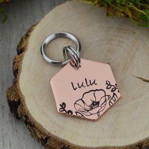 Field of Poppies Handstamped Mini Pet ID Tag • Personalized Pet/Dog ID Tag • Dog Collar Tag • Custom Engraved Cat Tag