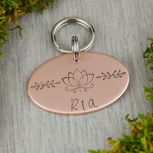 Sacred Lotus Handstamped Pet ID Tag • Personalized Pet/Dog ID Tag • Dog Collar Tag • Custom Engraved Dog Tag