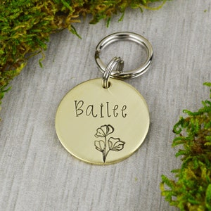 Sweet Pea Hand Stamped Pet ID Tag: Personalized Floral Dog Tag