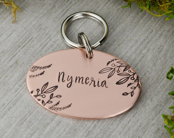 Winter Vines Handstamped Pet ID Tag \u2022 Personalized PetDog ID Tag \u2022 Dog Collar Tag \u2022 Custom Engraved Dog Tag