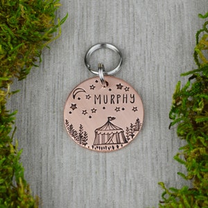 Circus Tent Handstamped Pet ID Tag • Personalized Pet/Dog ID Tag • Dog Collar Tag • Custom Engraved Dog Tag