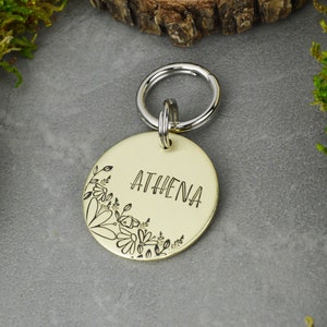 Handstamped Floral Pet ID Tag: Personalized Dog Collar Tag