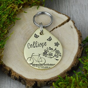 Handstamped Floral Pet ID Tag: Personalized Dog Collar Tag