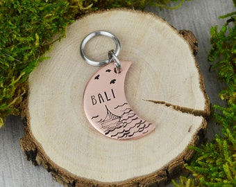 Set Sail Handstamped Pet ID Tag • Personalized Pet/Dog ID Tag • Dog Collar Tag • Custom Moon Engraved Dog Tag