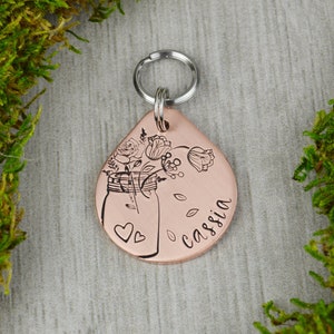 Farmhouse Bouquet Handstamped Pet ID Tag • Personalized Pet/Dog ID Tag • Floral Dog Collar Tag • Custom Engraved Dog Tag