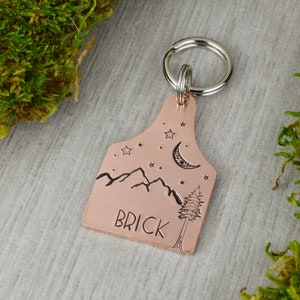 Hand Stamped Pet ID Tag: Sequoia Under the Moon, Personalized Dog Tag