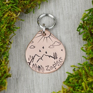 Sun Over the Ridge Adventures Handstamped Pet ID Tag • Personalized Pet/Dog ID Tag • Mountain Dog Collar Tag • Custom Engraved Dog Tag