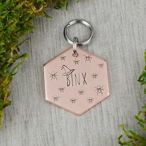 Follow the Spiders Handstamped Hexagon Pet ID Tag • Halloween Personalized Pet/Dog ID Tag • Dog Costume • Custom Engraved Dog Tag