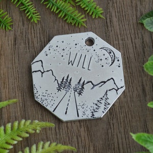 Hand Stamped Mountain Dog Tag: Personalized Pet ID