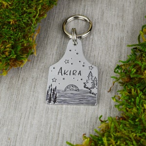 Moon Rise Handstamped Pet ID Tag • Personalized Pet/Dog ID Tag • Dog Collar Tag • Custom Engraved Dog Tag