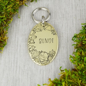 Hand Stamped Wildflower Pet ID Tag: Personalized Dog Collar Tag
