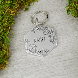 Succulent Garden Handstamped Hexagon Pet ID Tag • Personalized Pet/Dog ID Tag • Dog Collar Tag • Custom Engraved Dog Tag