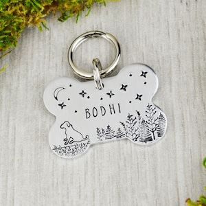 Pup In The Forest Handstamped Pet ID Tag • Personalized Pet/Dog ID Tag • Dog Collar Tag • Custom Engraved Dog Tag