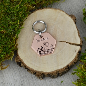 Coastal Peaks Handstamped Pet ID Tag • Personalized Pet/Dog ID Tag • Dog Collar Tag • Custom Engraved Cat Tag