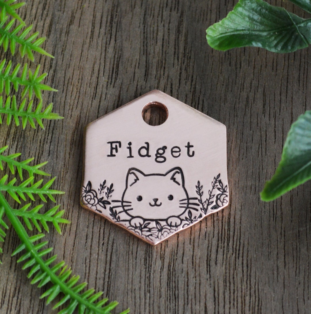 Kitten in the Garden Hand Stamped Cat Tag • Small Cat Tag • Simple Pet ...
