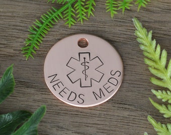 Medical Needs Dog Tag • Double Sided Dog Collar Tag • Simple Pet Tag • Therapy Dog Tag for Dogs • Service Dog Personalized Pet Tag