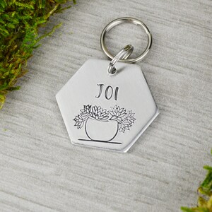 Hen & Chicks Handstamped Hexagon Pet ID Tag • Personalized Pet/Dog ID Tag • Dog Collar Tag • Custom Engraved Dog Tag