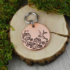 Bird in the Garden Handstamped Pet ID Tag • Personalized Pet/Dog ID Tag • Dog Collar Tag • Custom Engraved Dog Tag