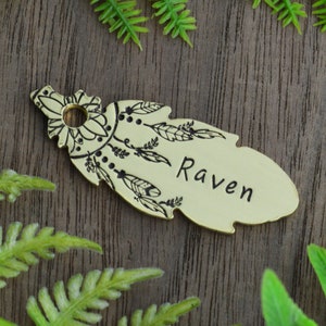 Traumfänger Handgestempelter Hundeanhänger • Botanischer Hundeanhänger • Personalisierter Hundename • Hundemarke für Hunde • Personalisierter Hunde-ID-Tag