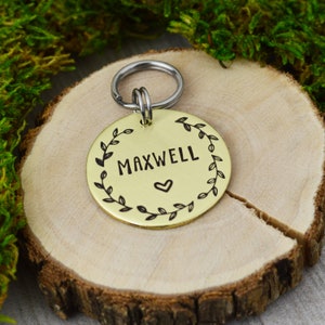 Ferns Handstamped Pet ID Tag • Personalized Pet/Dog ID Tag • Floral Dog Collar Tag • Custom Engraved Dog Tag