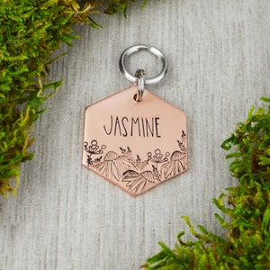 Wild Meadow Handstamped Hexagon Pet ID Tag • Personalized Pet/Dog ID Tag • Dog Collar Tag • Custom Engraved Dog Tag