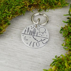 Hand Stamped Mountain Pet ID Tag: Personalized Dog Collar Tag