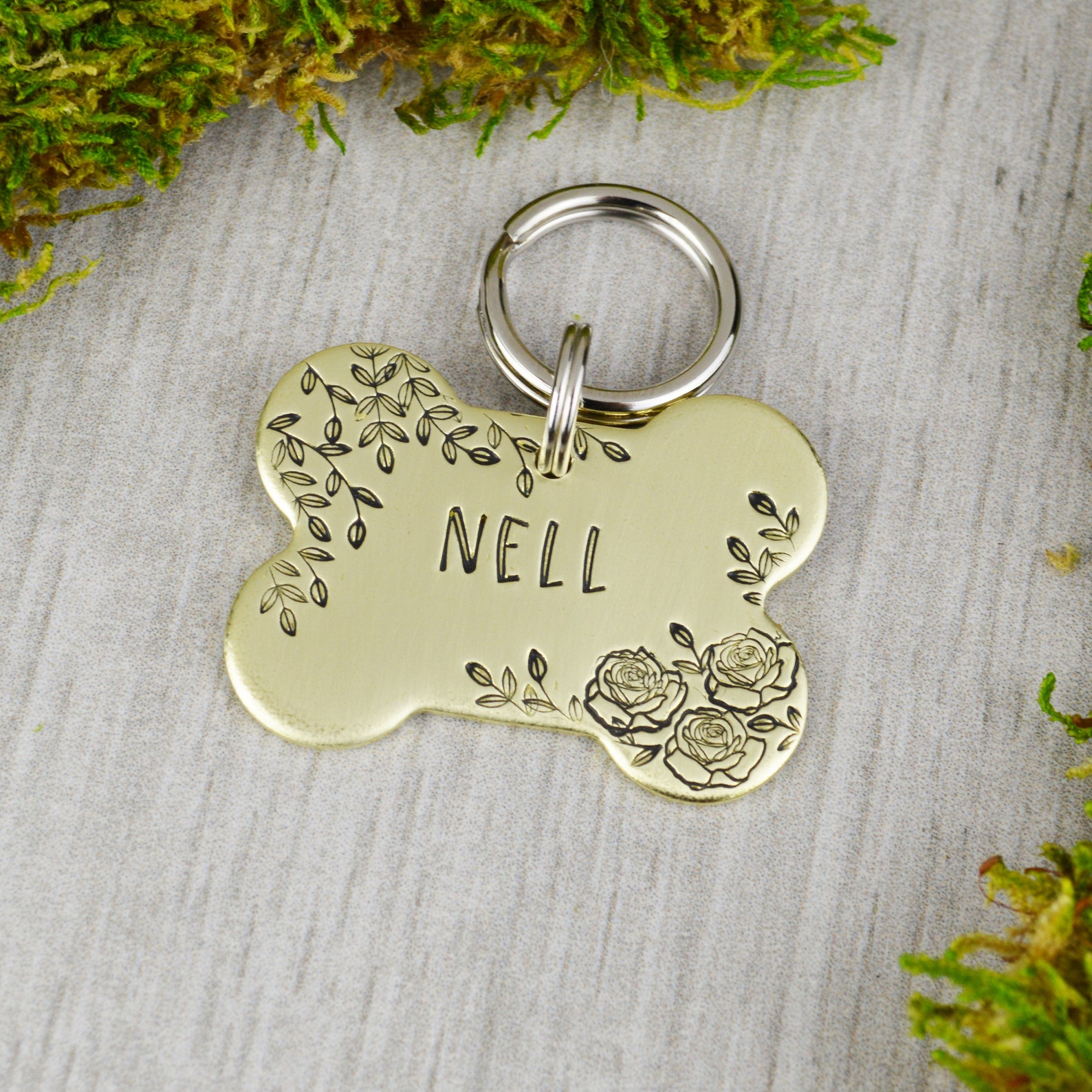 Roses Handstamped Pet ID Tag Personalized Pet/dog ID Tag Etsy