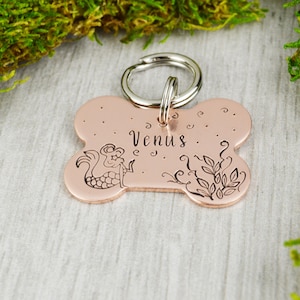 Mermaid Under the Sea Handstamped Pet ID Tag • Personalized Pet/Dog ID Tag • Dog Bone Collar Tag • Custom Engraved Dog Tag