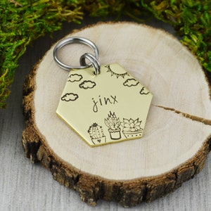 Hand Stamped Succulents Pet ID Tag: Custom Engraved Dog Collar Tag