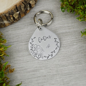 Butterflies & Daisies Handstamped Pet ID Tag • Personalized Pet/Dog ID Tag • Floral Dog Collar Tag • Custom Engraved Dog Tag