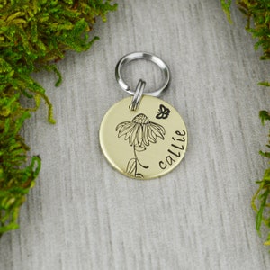 Handstamped Wildflower Pet ID Tag: Custom Engraved Dog Collar Tag