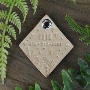 Forest at Night Hand Tooled Leather Dog Tag • Quiet Dog Tag • Custom Dog Name Tag • Dog Tag for Dogs • Personalized Hand Stamped Pet Tag