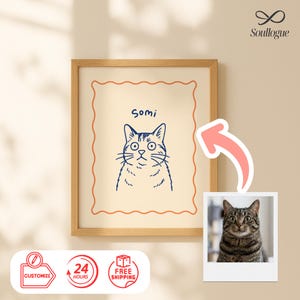 Funny Custom Pet Line Art Portrait Using Pet Photo Personalized Poster, Canvas READY TO HANG Dog Portraits Cat, Dog Portraits Custom Poster