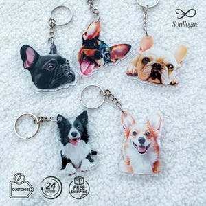Custom Pet Portrait Keychain: Acrylic Cat Dog Memorial Gift