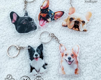 Custom Pet Portrait Keychain: Acrylic Cat Dog Memorial Gift