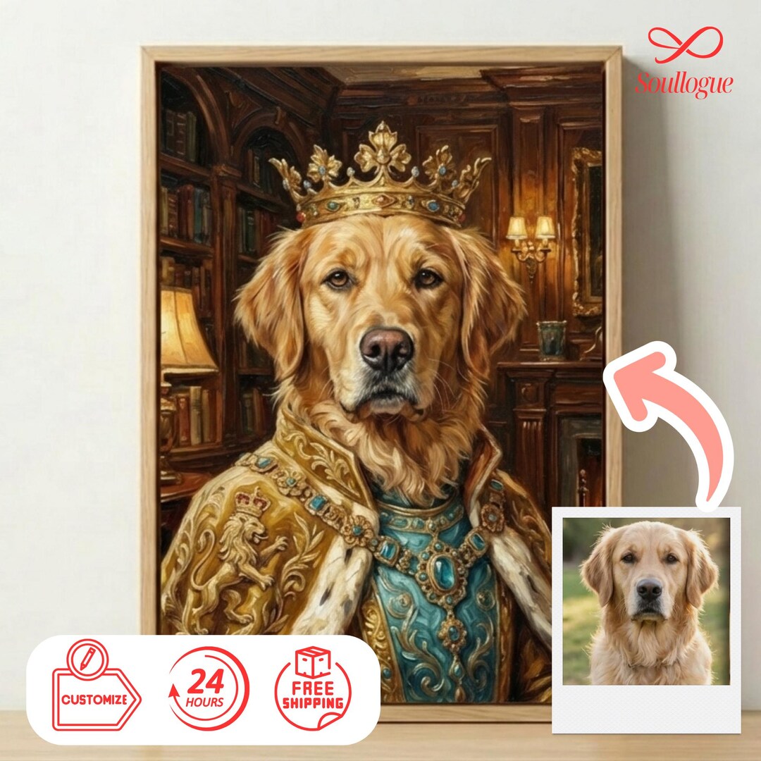 Personalized Pet Portrait Canvas, Custom Royal Dog Cat Painting, Regal ...