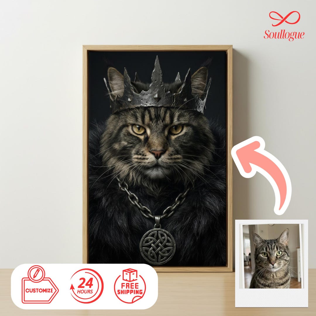 Personalized Royal Pet Portrait Canvas, Custom Dog Cat King Wall Art ...