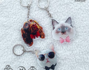 Custom Pet Portrait Keychain: Acrylic Dog Cat Memorial Gift