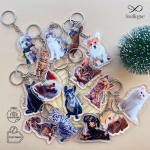 Personalized Pet Photo Keychain, Custom Cat Dog Memorial Gift, Holiday Pet Lovers Gift, Pet Portrait Keychain, Birthday gift for dog parents