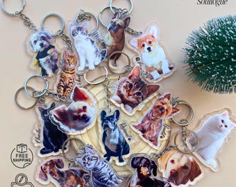 Personlig nyckelring med husdjursfoto, personlig minnesgåva för katt och hund, present till högtider för husdjursälskare, nyckelring med husdjursporträtt, födelsedagspresent för hundägare